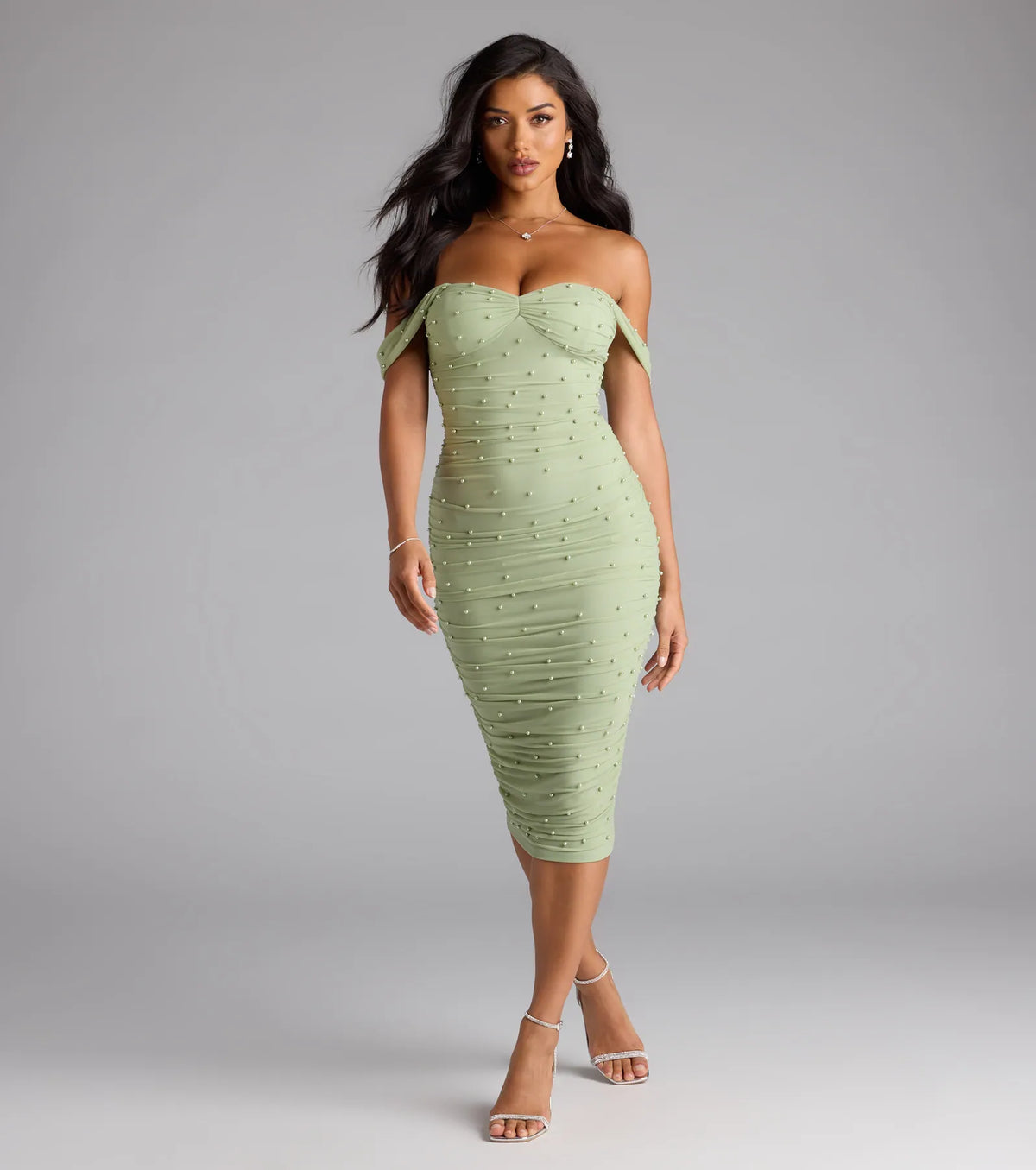 Pearl Babe Off-The-Shoulder Midi Dress